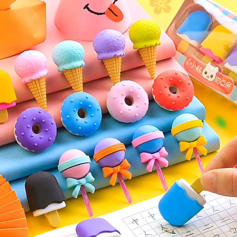 Creative student eraser ice cream cake eraser set, hamburger cartoon eraser stationery gift Specification drawing