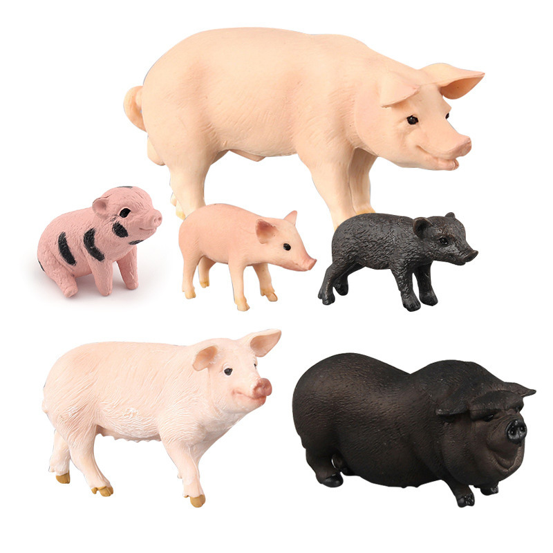 Solid plastic animal models of simulated Vietnamese pigs, male and female piglets, children's toys, office ornaments full figure