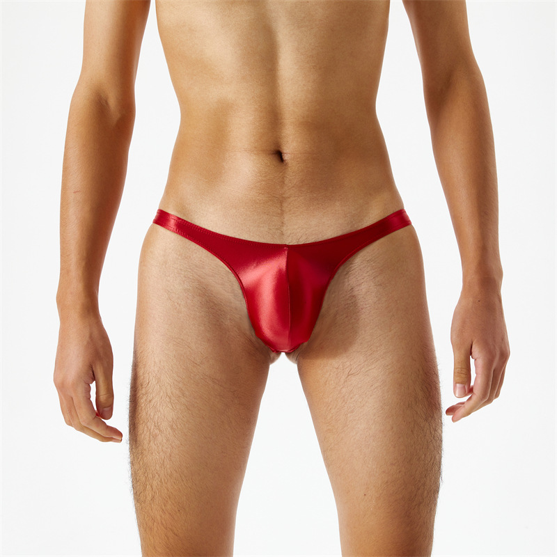 丝光滑透薄油亮光泽丝滑超低腰男士丁字裤t裤性感情趣外贸情趣情趣用品男士三角内裤短裤内裤男红详情图11