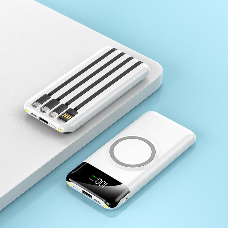 The 20,000 mah power bank with magnetic wireless charging comes with a four-wire portable power bank for fast charging Application Scenario