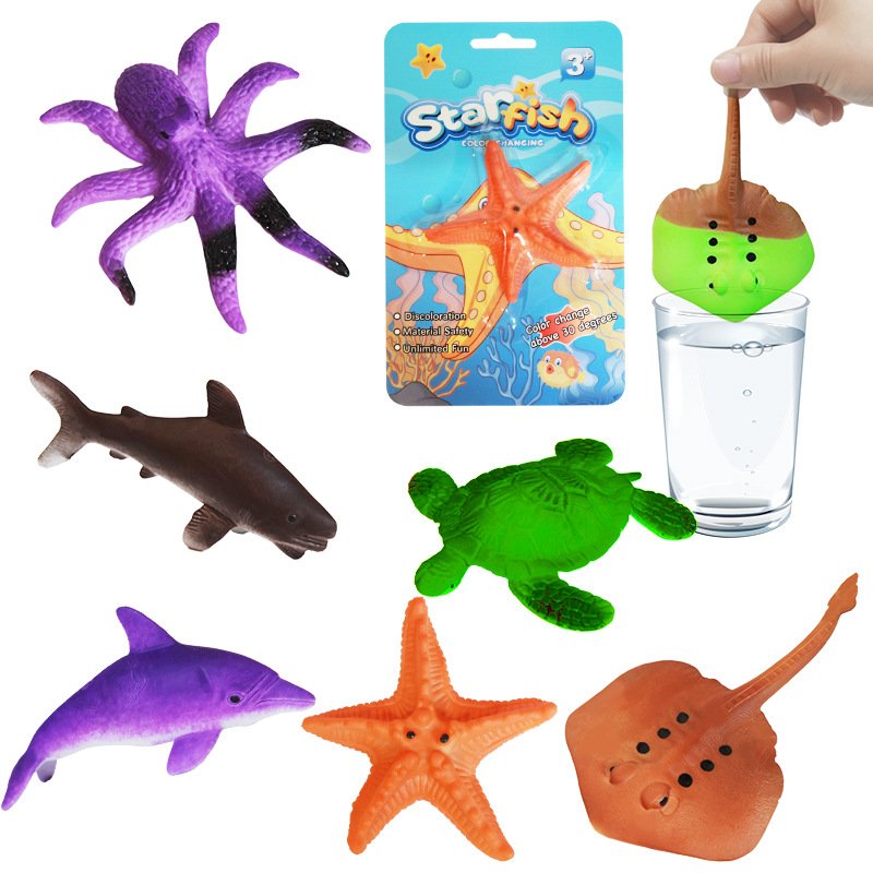 Wholesale of new cross-border Marine animal models that change color when exposed to water and become soft when exposed to water temperature, rubber biological animal simulation toys full figure