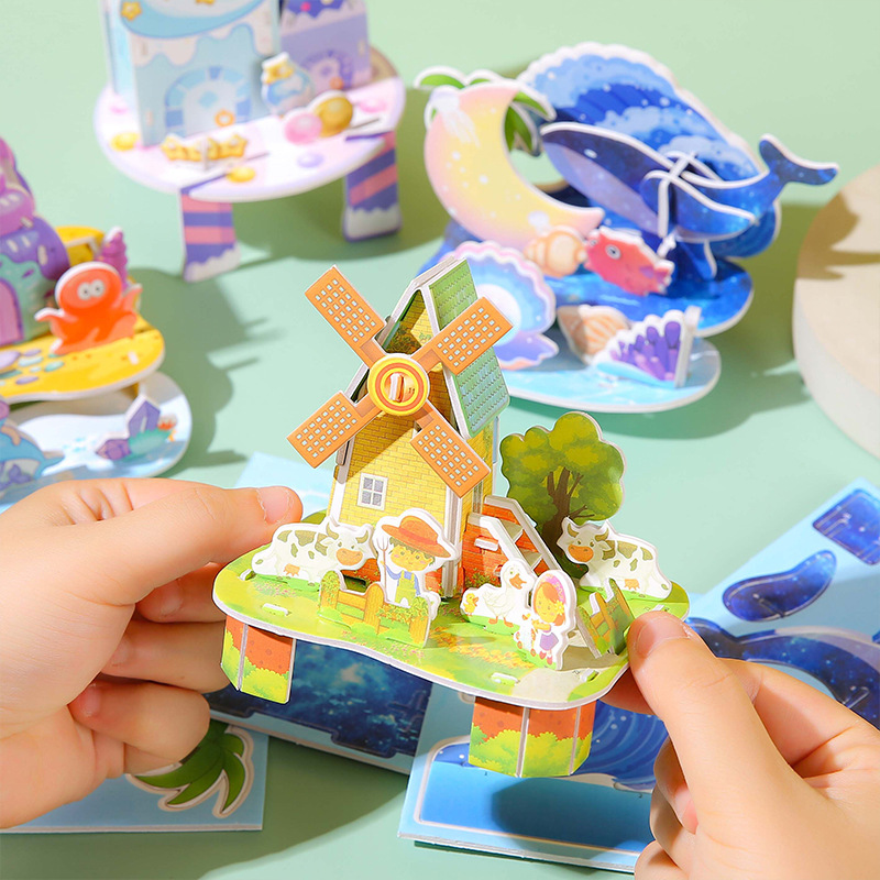 3D stereoscopic puzzle card student DIY handicraft assembly picture, children's early education assembly toy street stall small assembly picture full figure