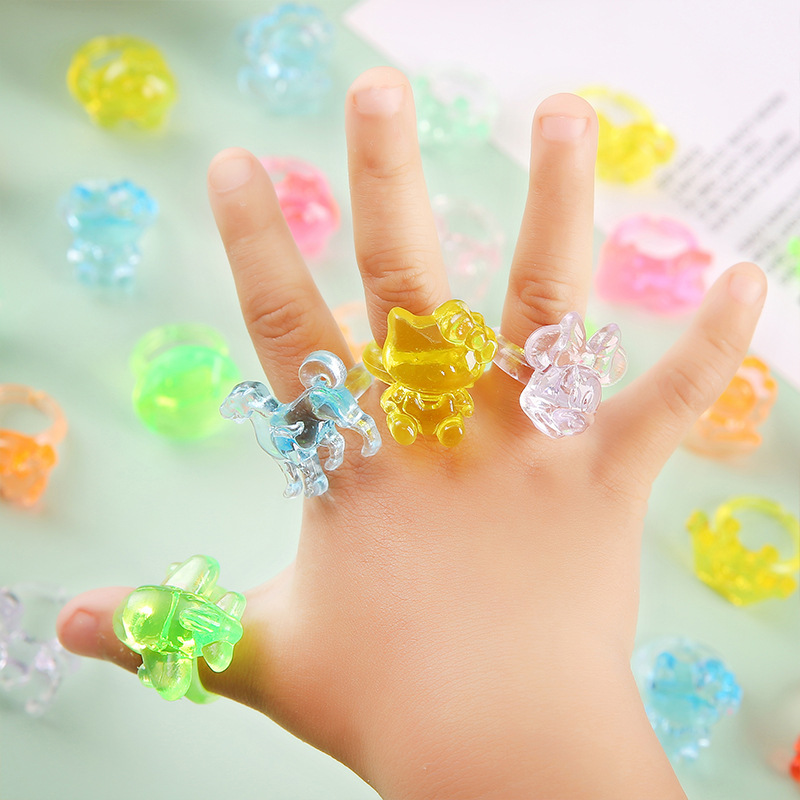 Children's diy seven-color diamond gemstone ring, transparent plastic ring setting, acrylic crystal jewelry, children's toy Specification drawing