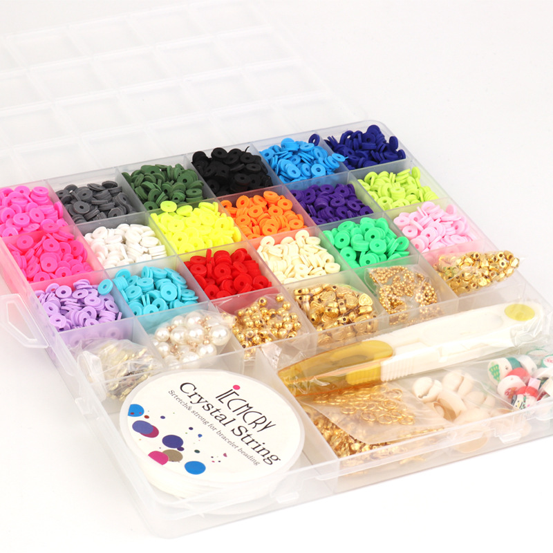 Soft clay beads, soft clay beads, colored sliced round pieces set, Bohemian style, 24 and 15 grid soft clay pieces set Item Picture