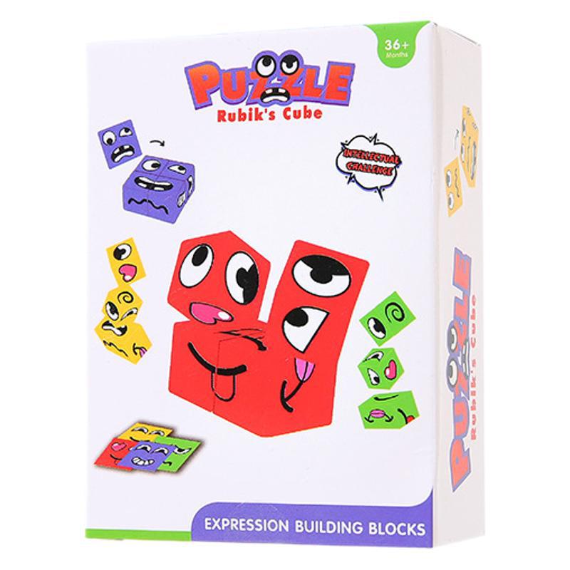 A series of white box sets of face-changing Rubik's Cube expression building blocks for children, parent-child battle board games, challenge levels, children's toys Item Picture