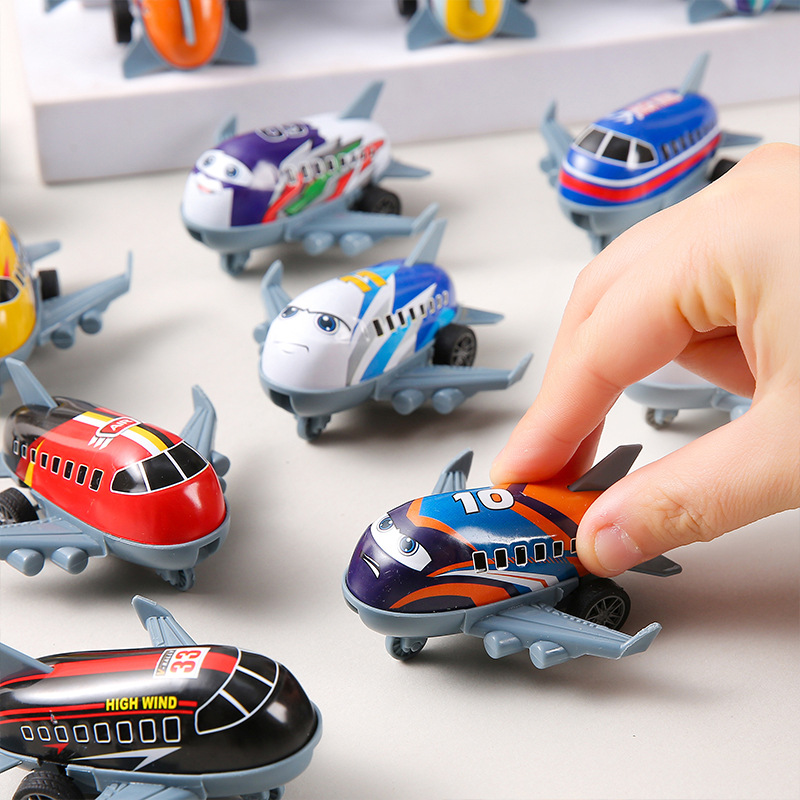 Simulated sliding small passenger aircraft, children's mini alloy resilience cartoon aircraft toy model, metal sheet small aircraft full figure