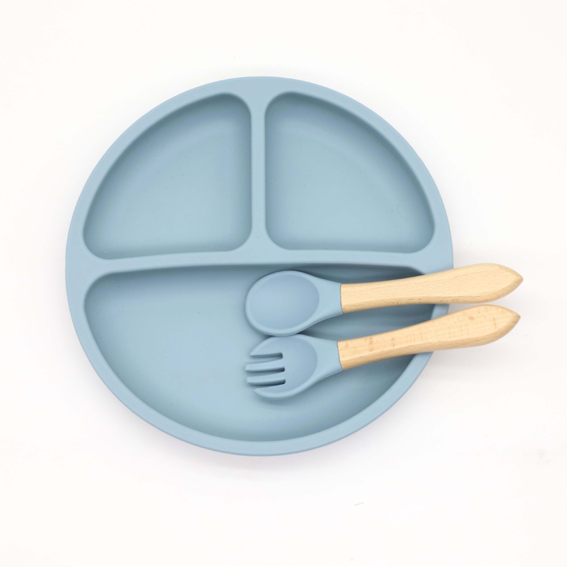 婴幼儿食品级硅胶3件套辅食盘喂养餐具木勺叉细节图