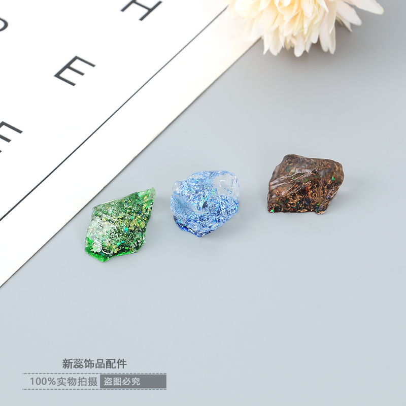 定制不规则蓝色冰晶仿水晶原石轻奢耳环DIY配件详情5