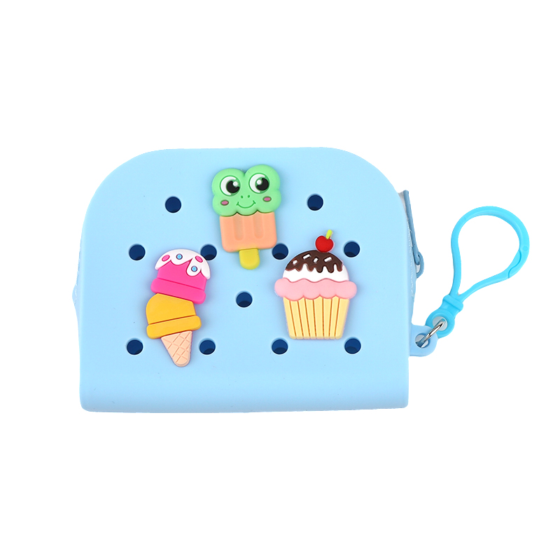 Cross-border bestseller children's coin purse, cute student coin purse, mini earphone case, silicone bag, cute ice cream-shaped coin purse, cute frog ice cream and cupcakes, decorated with girlish pendants