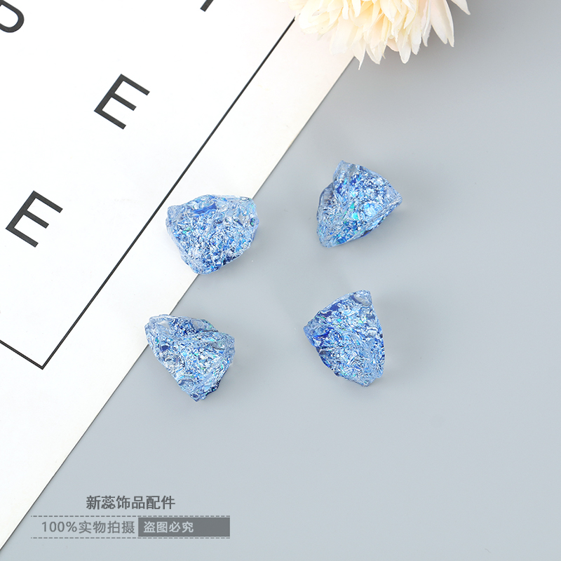 定制不规则蓝色冰晶仿水晶原石轻奢耳环DIY配件细节图