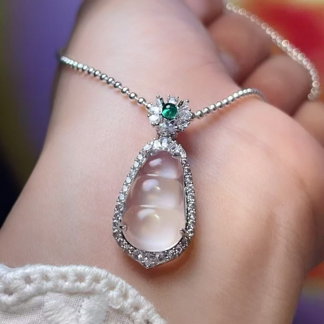diy water foam jade bean pendant, crystal accessory, traditional sand gold accessory, copper-plated real gold with high color retention