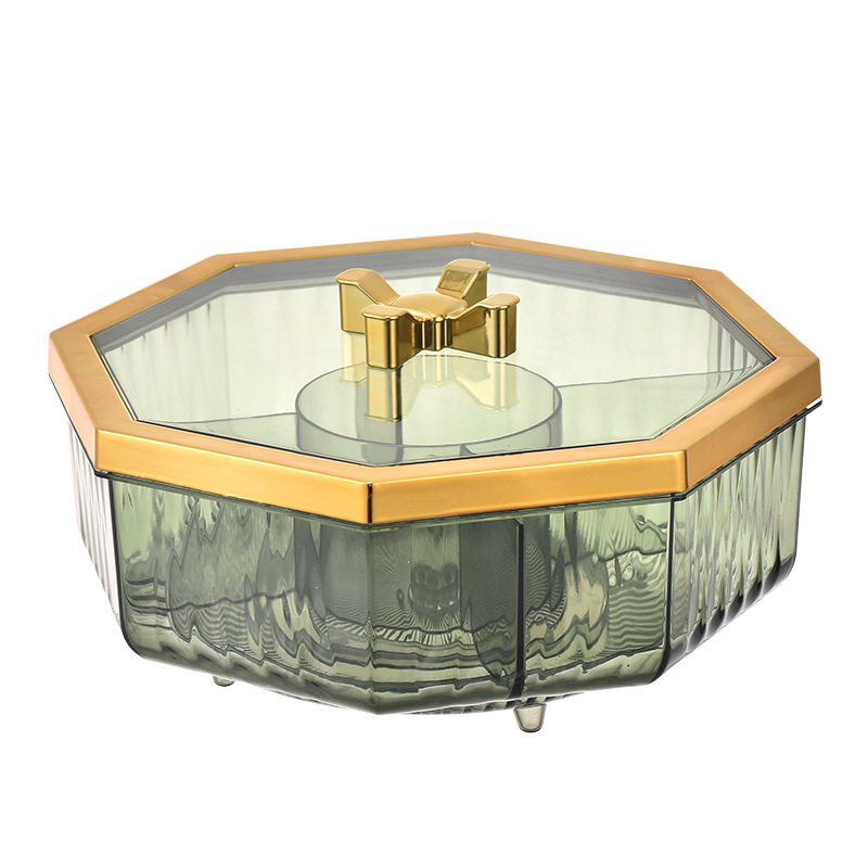 G28-GH-2937 Rotating octagonal fruit box PET, enlarged candy tray, thickened with lid, five-compartment electroplated candy box Item Picture