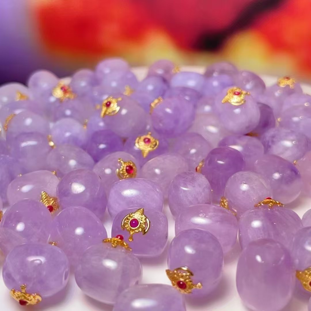 Purple Lithium Light Auspicious Bird Straight Hole diy jewelry accessories, crystal accessories, ancient method sand gold accessories, copper plated with real gold, high color retention details Picture