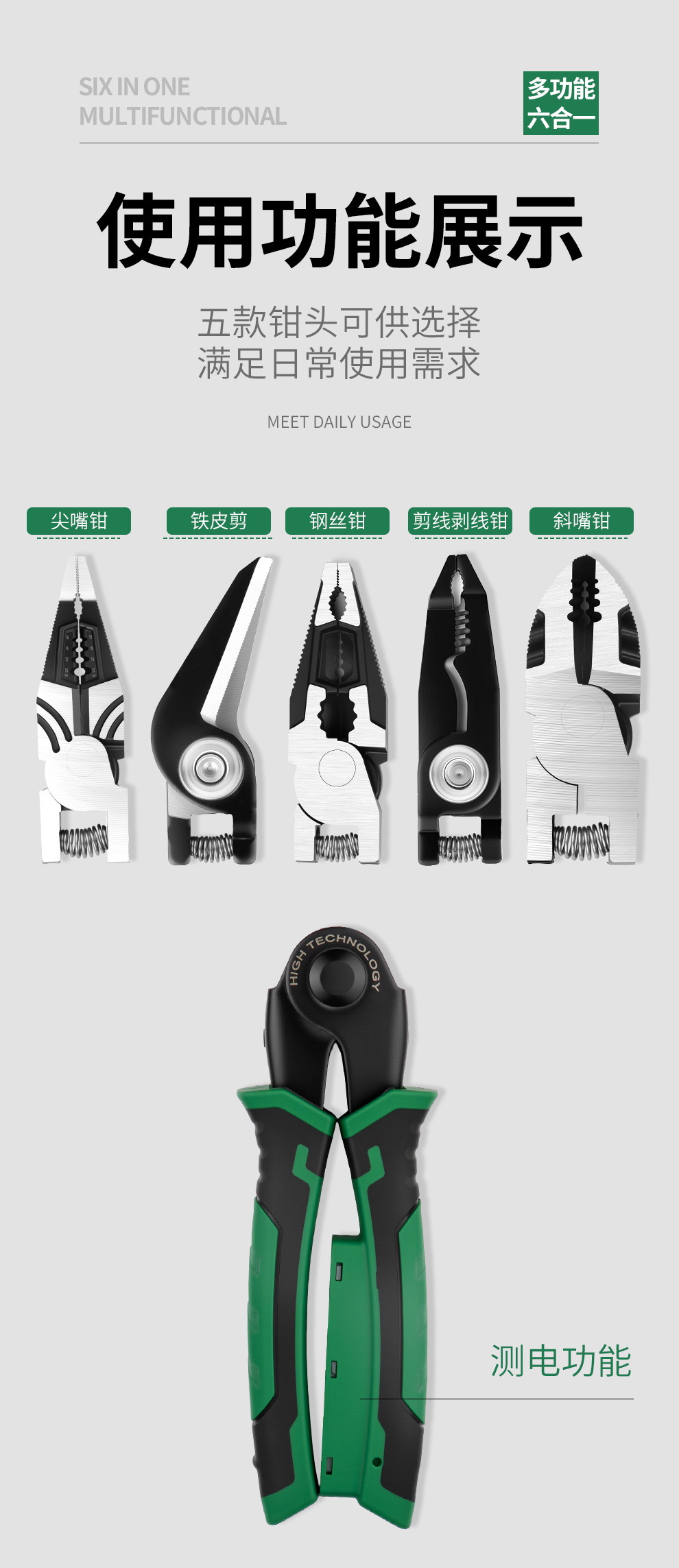 多用钳换头多种铁皮剪切电线剥皮端子压接测电家用电工详情2