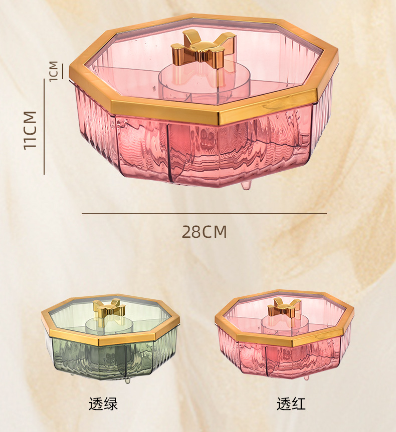 G28-GH-2937 Rotating octagonal fruit box PET, enlarged candy tray, thickened with lid, five-compartment electroplated candy box detail image 11