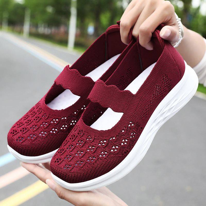 Shoes for women, middle-aged and elderly people, walking shoes, one-step mom shoes, soft-soled woven shoes, breathable and perforated single shoes, versatile women's shoes Specification drawing