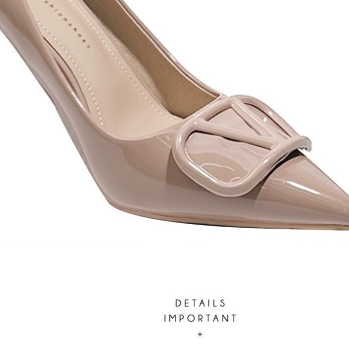Nude high-heeled women's 2024 new design, a niche French V-button pointed and elegant dress that doesn't rub your feet Item Picture