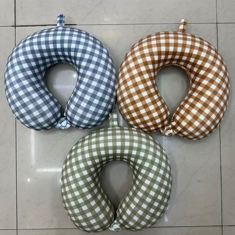 格子款乳胶颈枕可爱卡通u型旅行汽车高铁飞机旅行旅游枕头午睡记忆棉素色护颈枕回弹绒立方记忆棉U枕U型枕详情3