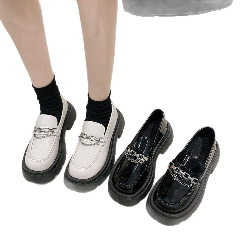 Mary Jane Shoes Women's Spring 2025 New thick-soled British-style small leather shoes French school style metal chain single shoes Item Picture
