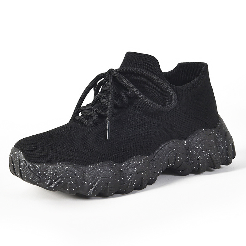 New cross-border shoes for women with lace-up and woven socks, fashionable, breathable and casual shoes, thick-soled height-increasing women's shoes Item Picture