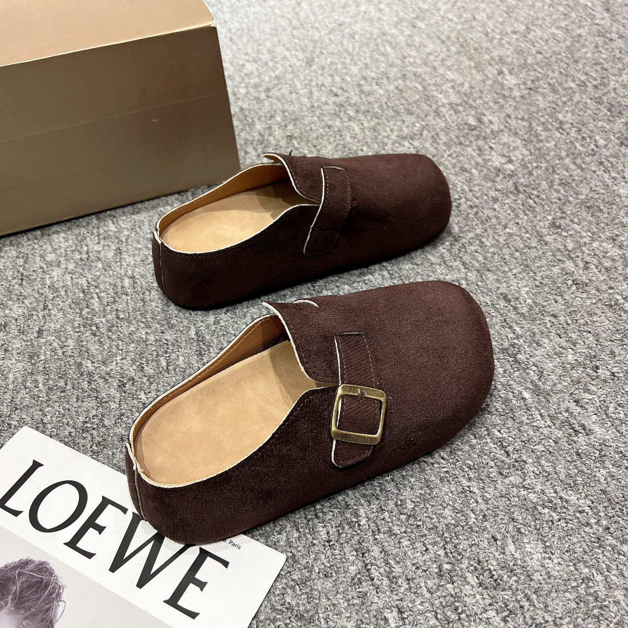 Thick-soled Boken shoes, half-drawn-out women's outerwear 2025 new spring and summer lazy Boken shoes, French half-toe flip-flops details Picture