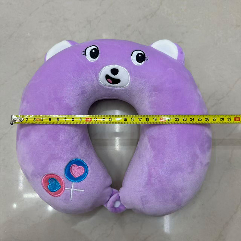 Animal embroidery bear cartoon anime peripheral latex neck pillow, cute cartoon U-shaped travel car, high-speed rail, plane travel and tourism pillow, nap memory foam, plain neck protection pillow, rebound velvet cubic memory foam U-shaped pillow Application Scenario