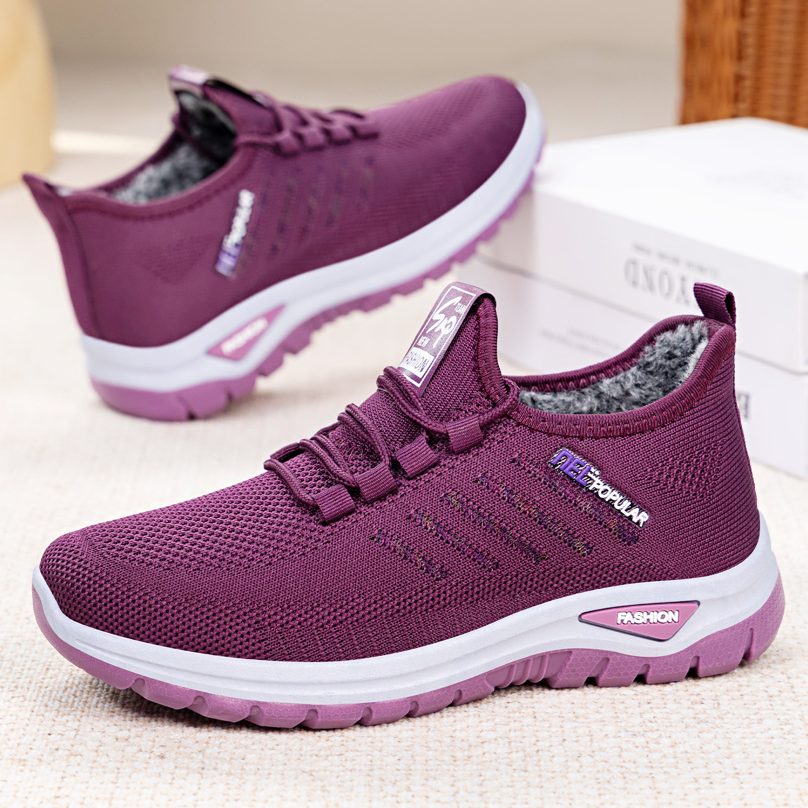 Women's cotton shoes, cross-border large-sized cotton boots, TEMU dropshipping women's boots, fleece and thickened flying woven snow boots, versatile ankle boots details Picture