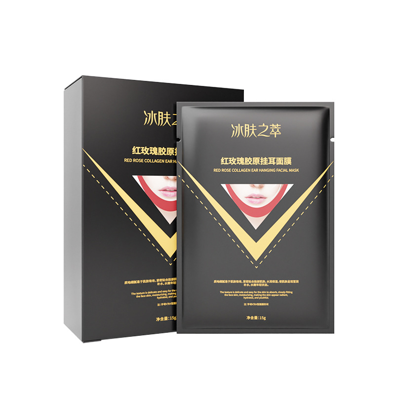 Wholesale of Ice Skin Essence Red Rose Collagen Ear Mask Moisturizing and Firming Hydrogel Facial Lifting Mask Item Picture