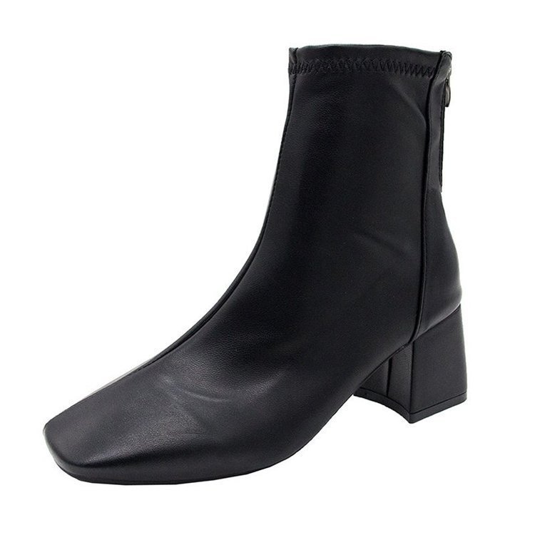 Martin Boots Women 2024 New Style Women's Boots Winter European and American style square toe back zipper leather boots Women's style thick heel mid-heel boots Women Item Picture