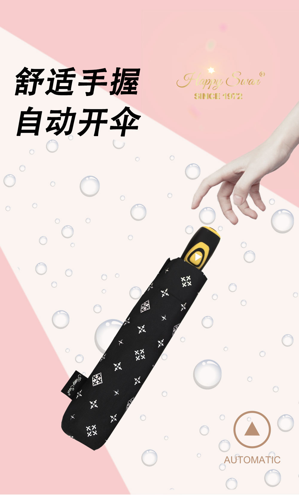 【出欧美】小碎花三折自开伞外贸雨伞彩色图案190T碰击布详情6