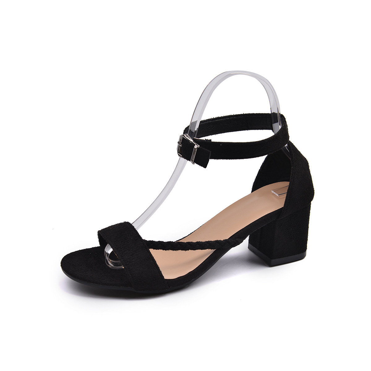 One-strap high-heeled sandals for women, thick-heeled, 2025 summer new large-sized export women's shoes, fashionable and casual high-heeled sandals Item Picture