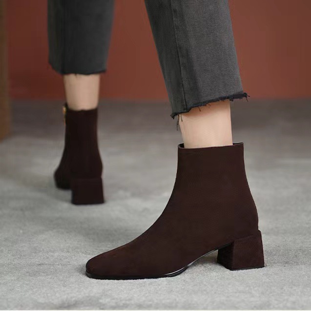 Short boots for Women 2025 Spring and Autumn New style Chunky-heeled boots, pointed high heels, mid-heeled short boots, suede women's boots, versatile boots Specification drawing