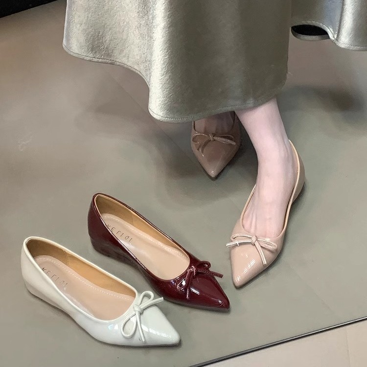 Bow Commuter Mary Jane Evening Shoes Pointed-toe commuter single shoes for women 2025 New style Fashionable shallow opening versatile ladle shoes Specification drawing