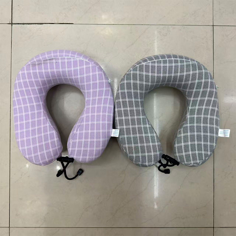 格子异型单峰纯色乳胶颈枕可爱卡通u型旅行汽车高铁飞机旅行旅游枕头午睡记忆棉素色护颈枕回弹绒立方记忆棉U枕U型枕详情3