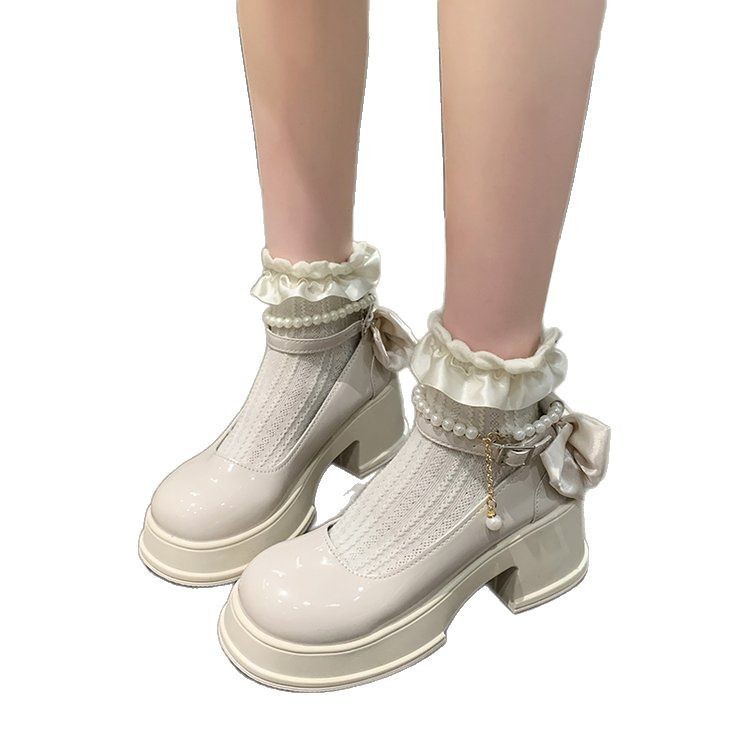 2025 New round toe Mary Jane shoes, thick heels, high heels, sweet princess single shoes Item Picture
