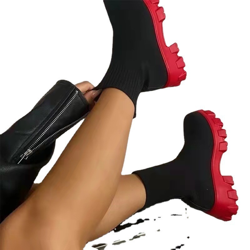 Cross-border new large-sized women's shoes, Feizhi sports short boots for women, 2024 autumn/winter independent station Women's boots, large-sized one-foot socks Item Picture