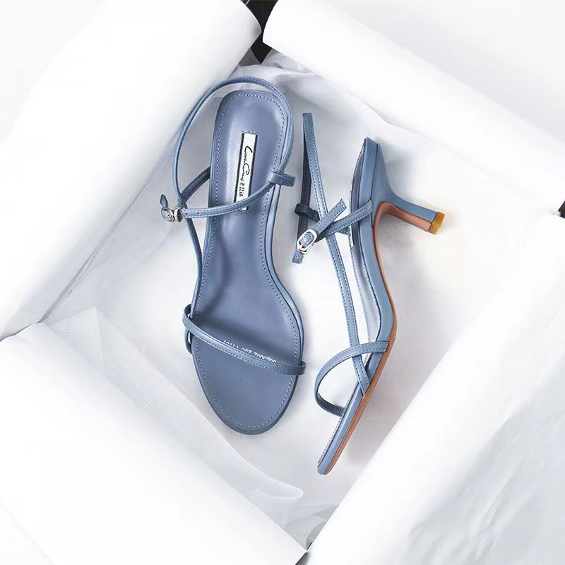 The 2023 new summer trend of women's sandals, the same thin-heeled one-shoulder buckle high-heeled sandals, sexy toe-exposing Korean version full figure
