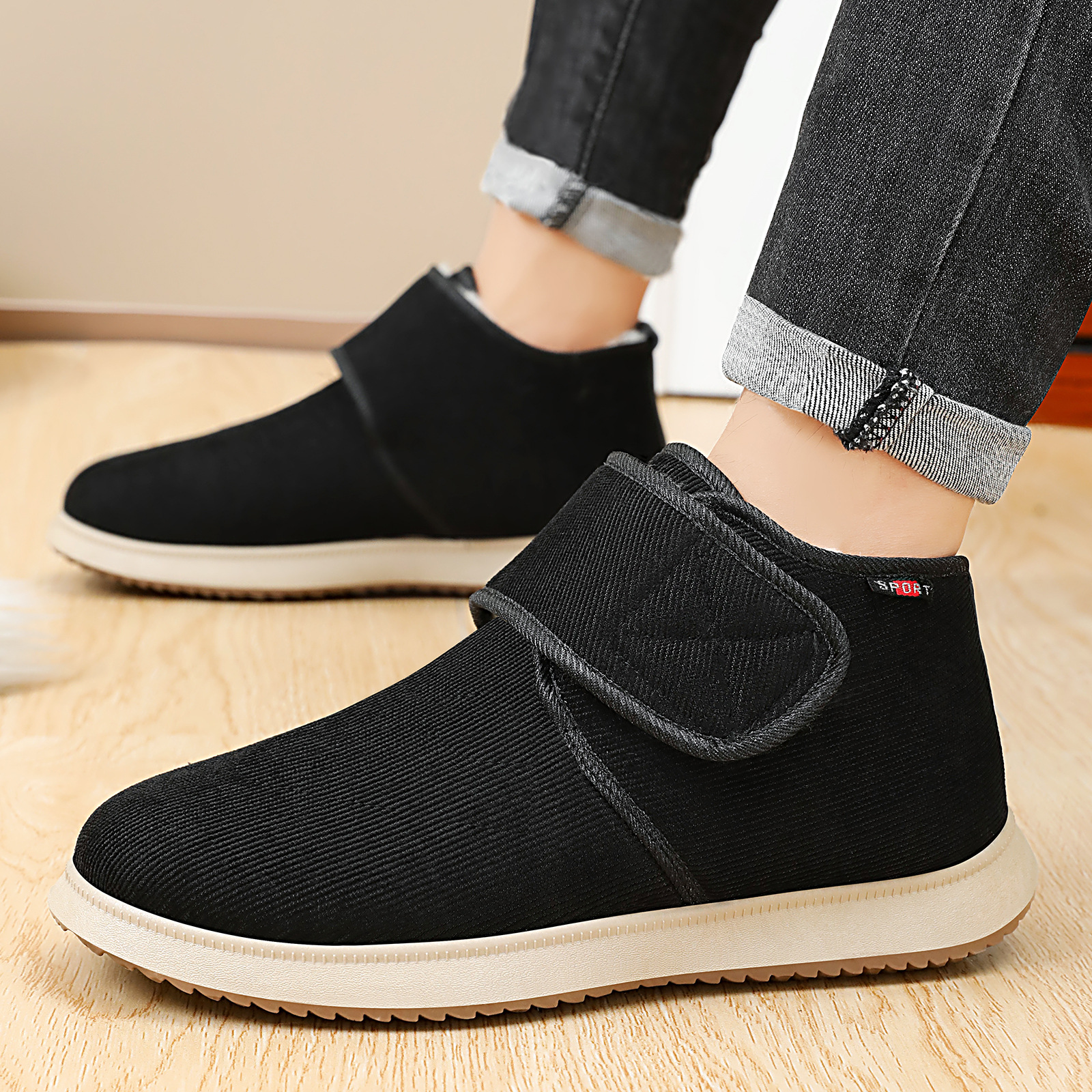 Men's cotton shoes, one-piece consignment, snow boots, Velcro style men's boots, middle-aged and elderly dad shoes, fleece and thickened cotton boots Specification drawing