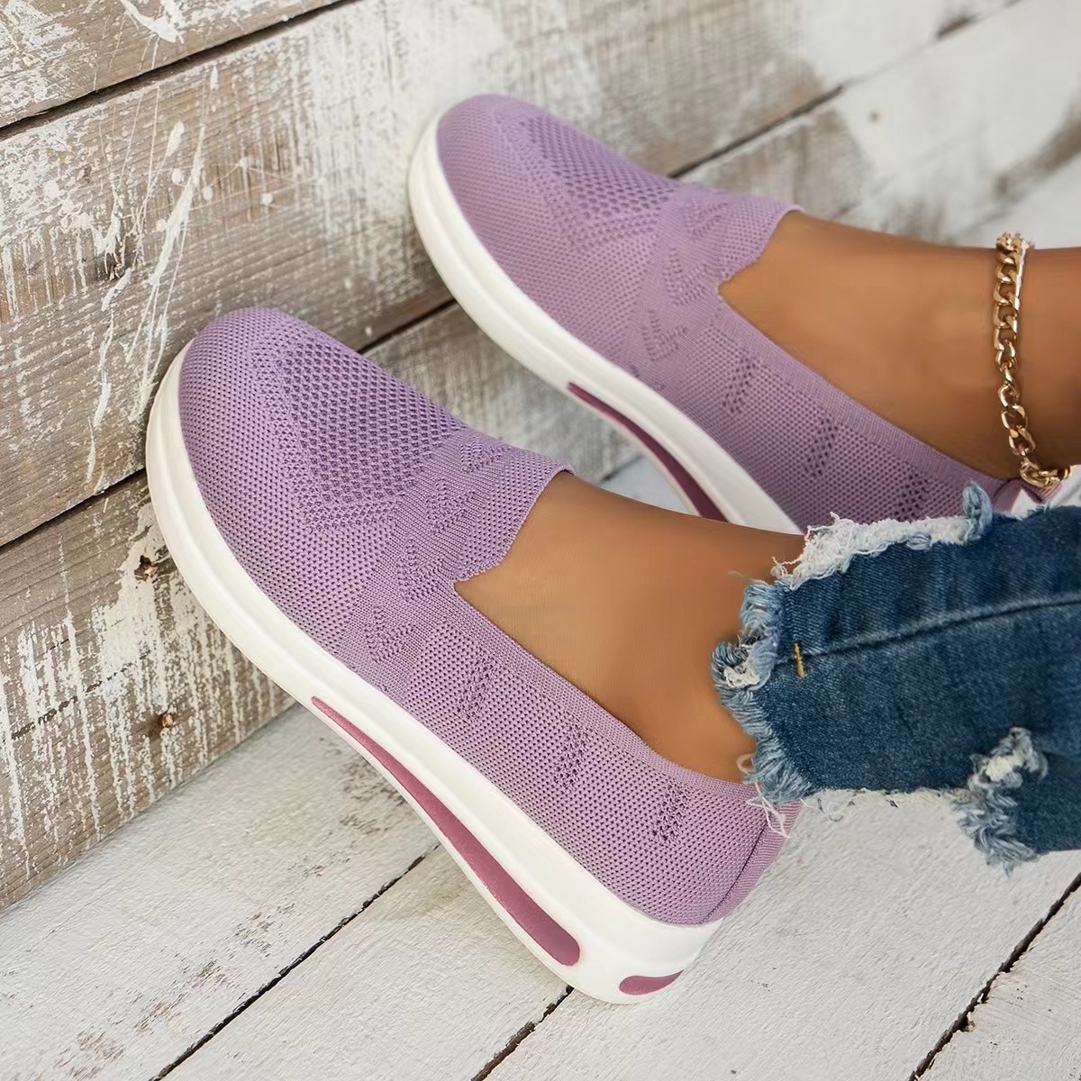 Jinshiyuan - Versatile women's shoes, one-step mom shoes, Breathable mesh casual shoes, thick-soled comfortable women's single shoes details Picture