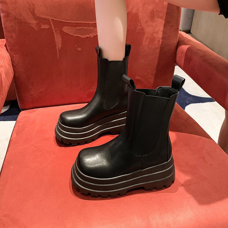Martin Boots Women's ankle boots 2025 new spring style small petite thick-soled slimming mid-calf boots Chelsea chimney boots Women Specification drawing