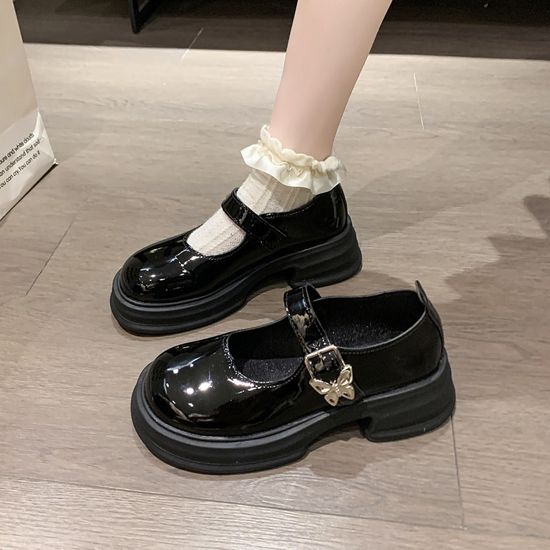 Mary Jane Shoes Women's 2025 Autumn/Winter New retro round-toed one-button versatile small leather shoes with thick soles and thick heels full figure