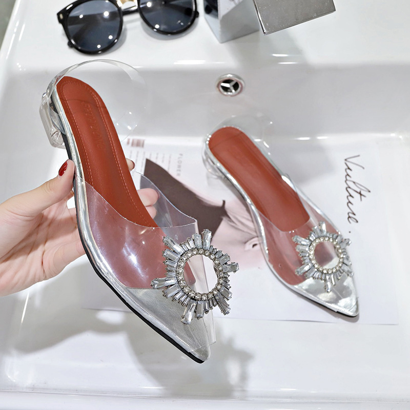 Women's sandals 2023 Summer New Style, pointed-toe, flip-top, PVC sexy metal decoration, lady shoes, fashionable Specification drawing