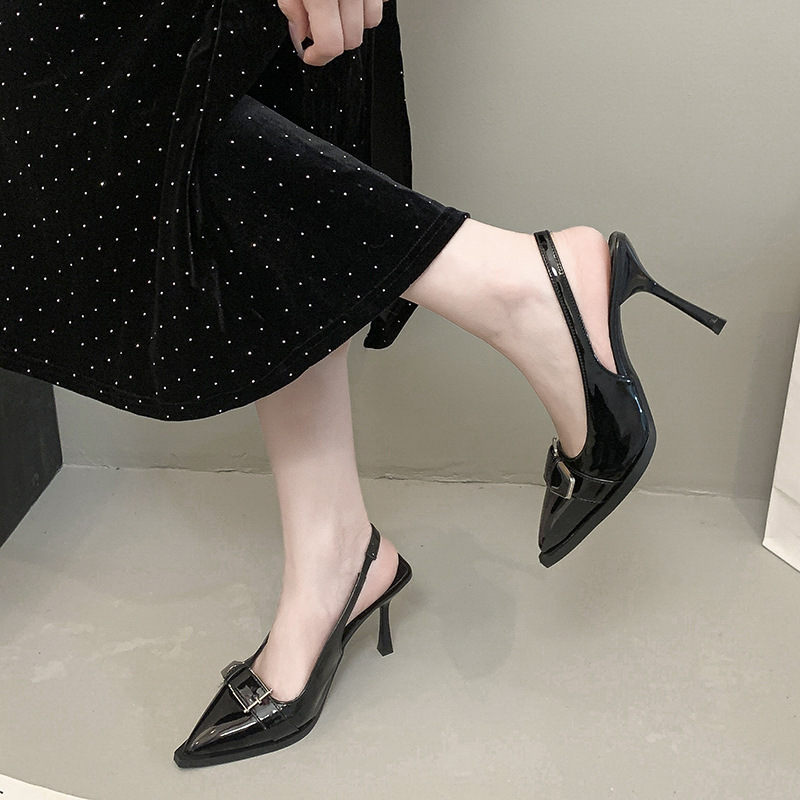 Simple, fashionable, high-heeled sandals for women with a headband at the back and metal buckles, a new summer style that is versatile for women Specification drawing