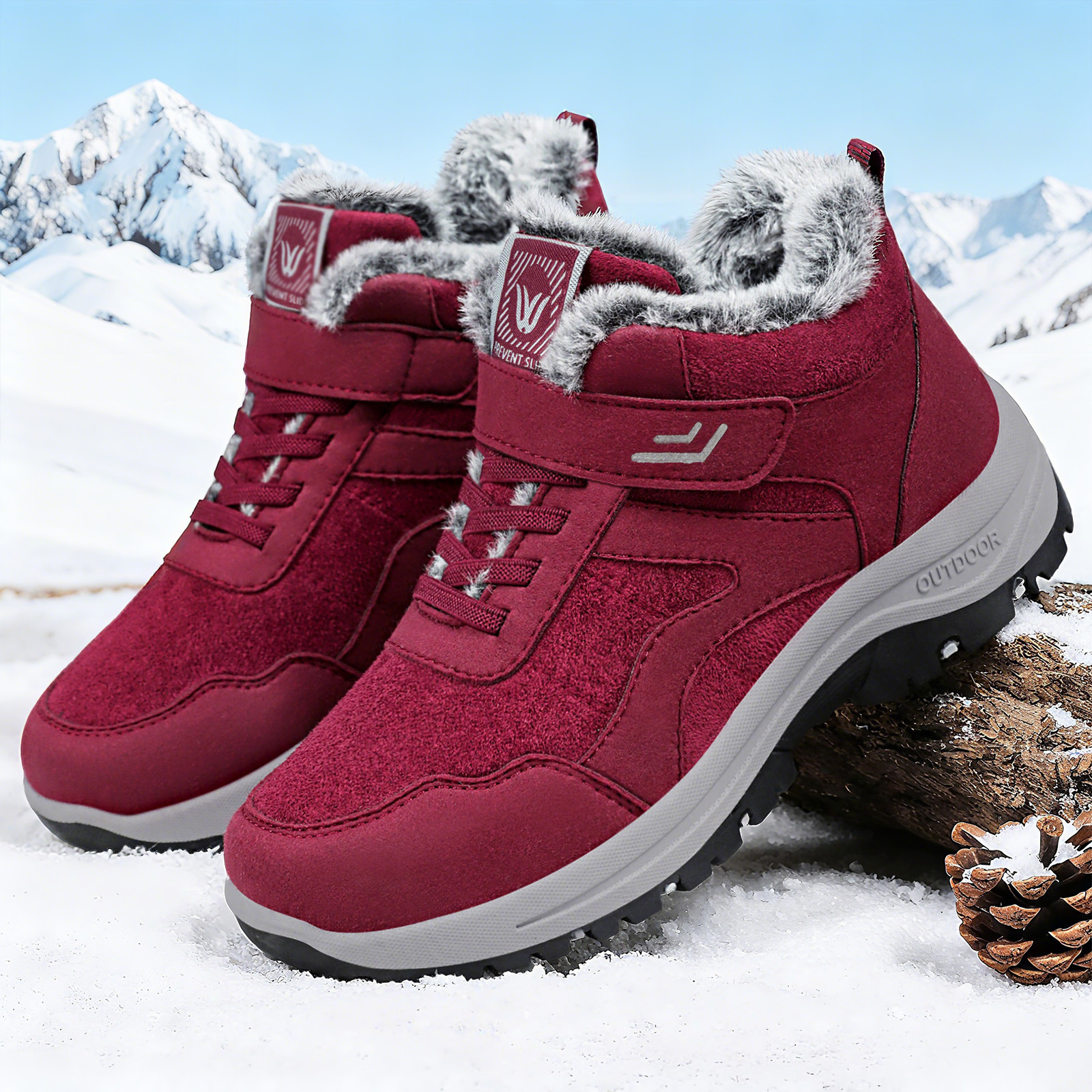 One set of cotton shoes for women, snow boots, one pair of Velcro cotton boots with fleece and thickened, versatile ankle boots details Picture