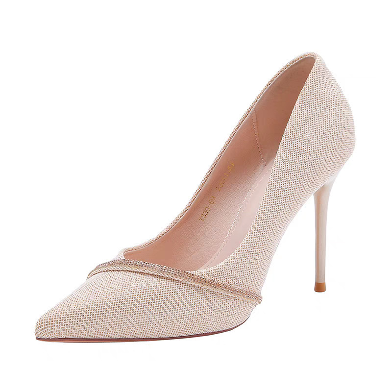 French Chanel-style high heels for women, Spring and Autumn 2024 collection, pointed-toe, thin-heel, rhinestone design, high-end fashion single shoes Item Picture