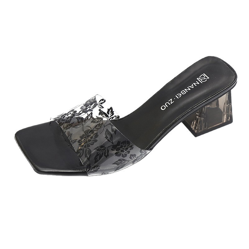 French Summer 2025 new fairy dress, beach crystal heel, thick-heeled open-toe flip-flops, women's outerwear sandals Item Picture