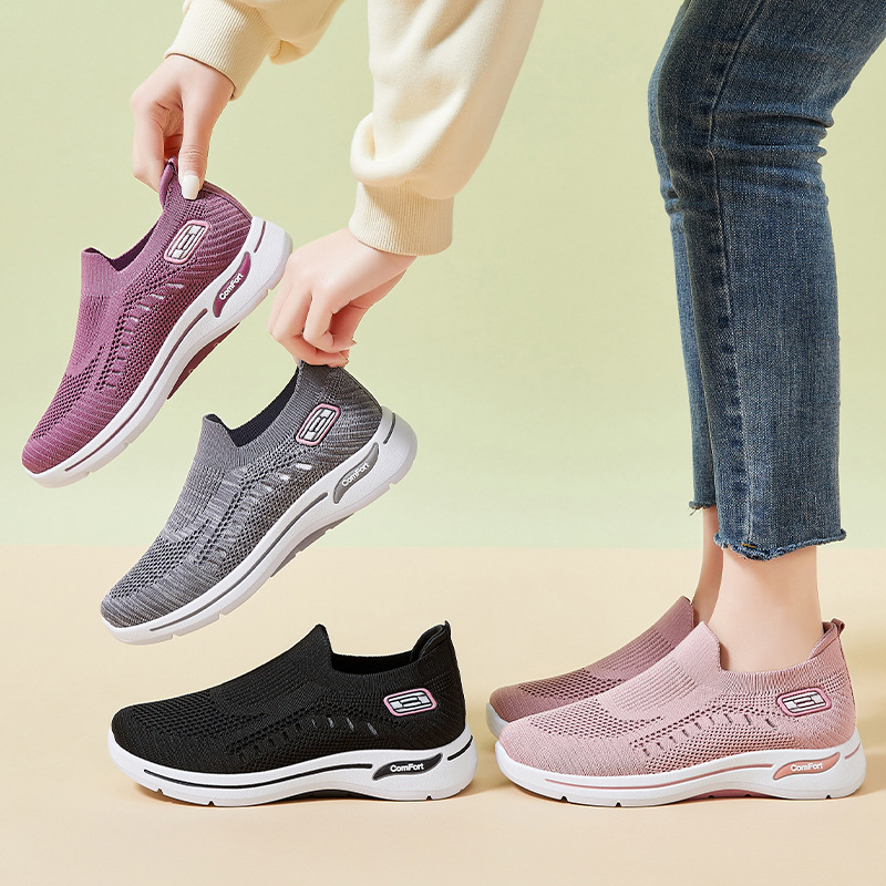 Jinshi Yuan: Women's Shoes, Couple's style, Flying Woven Casual shoes, Soft soles, Breathable Mom shoes, Shallow opening, versatile Mesh shoes Specification drawing