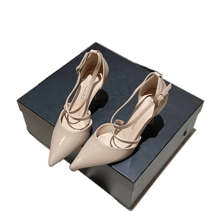 The new summer 2025 sexy pointed-toe cross-strap single shoe, shallow-mouthed clasp hollow high-heeled sandals Item Picture