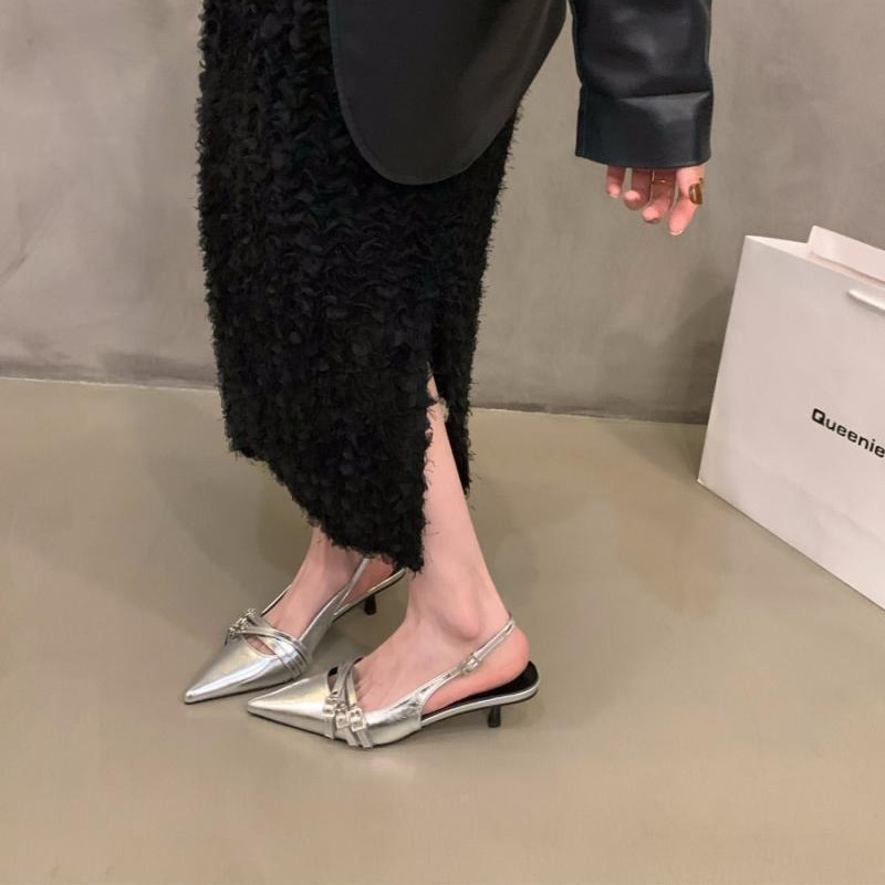 Niche high heels, red flip-flops, fairy shoes, 2024 new spring/Summer black French pointed-toe single shoes Specification drawing