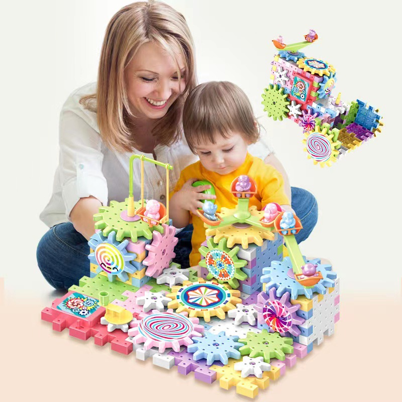 Best-selling one-piece consignment children's gear assembly, educational and versatile building blocks, electric 83-piece large particle building block toys details Picture
